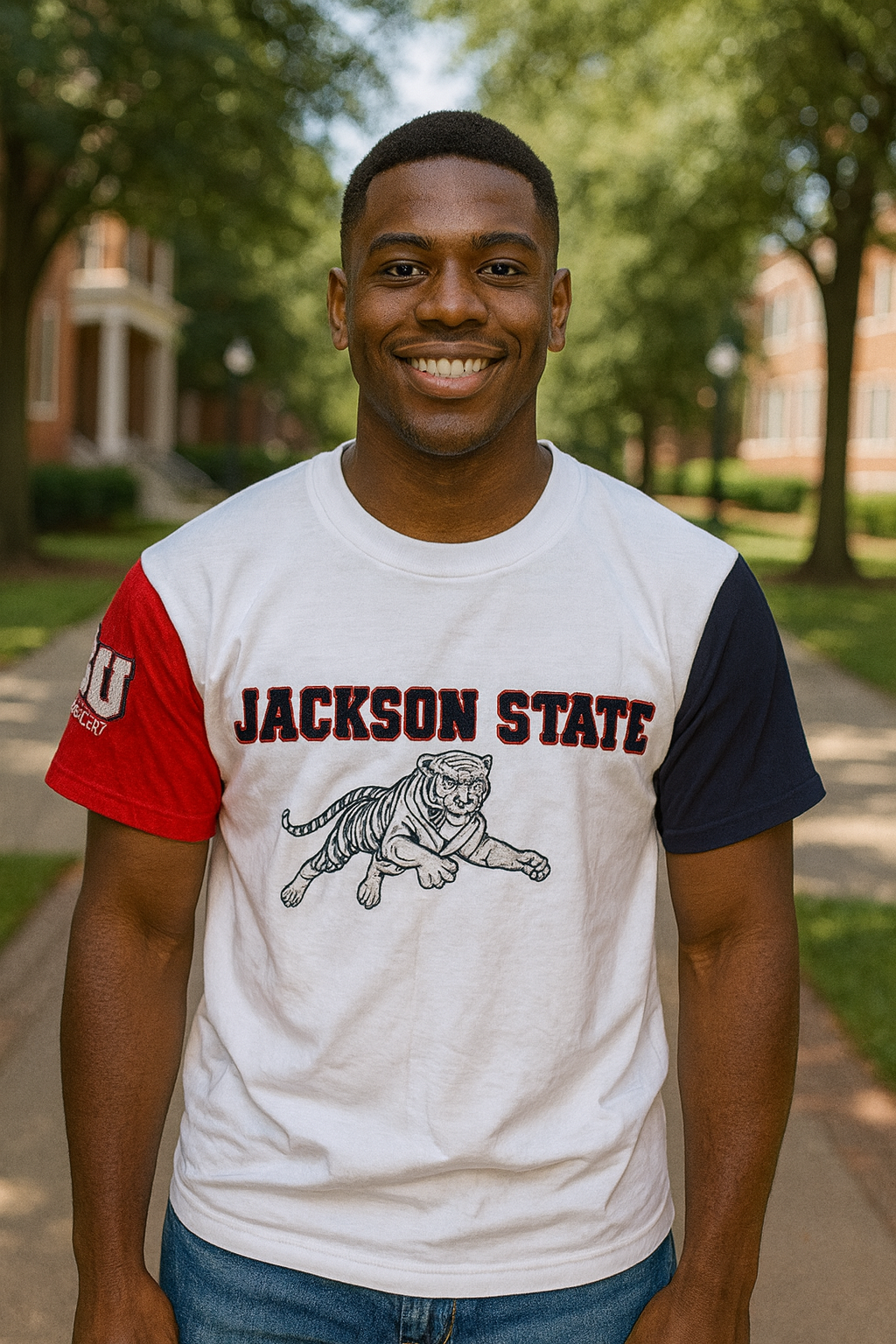JSU Red and Blue Sleeve T-Shirt (Unisex)