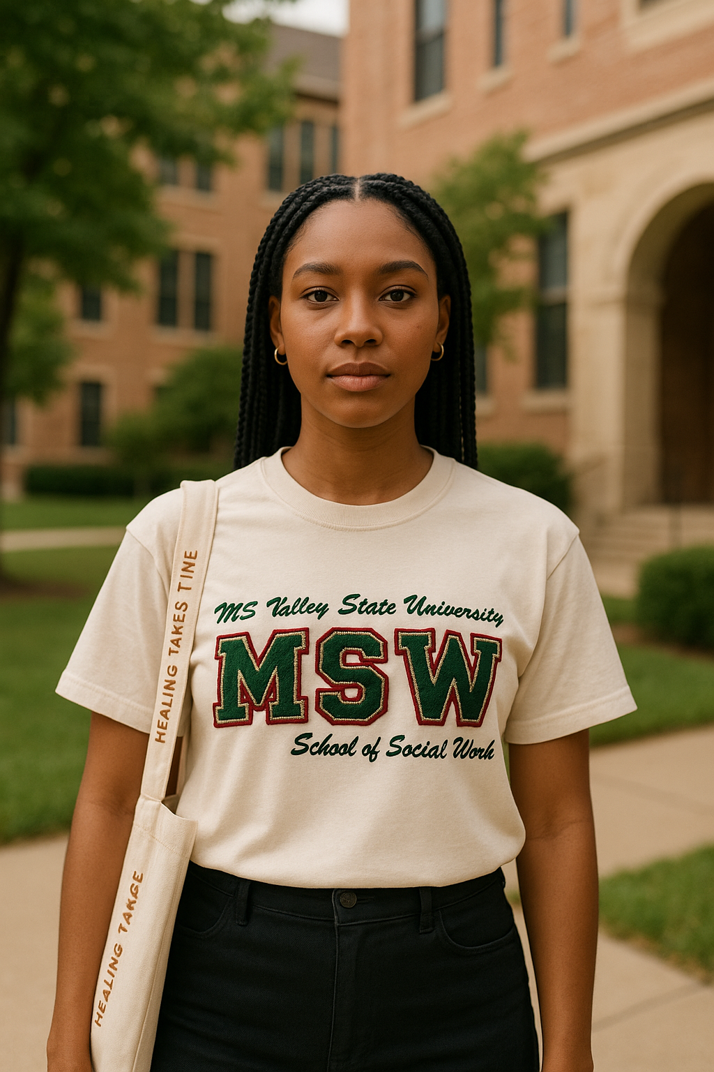 Ms Valley State University School of Social Work T Shirt with Chenille Embroidery
