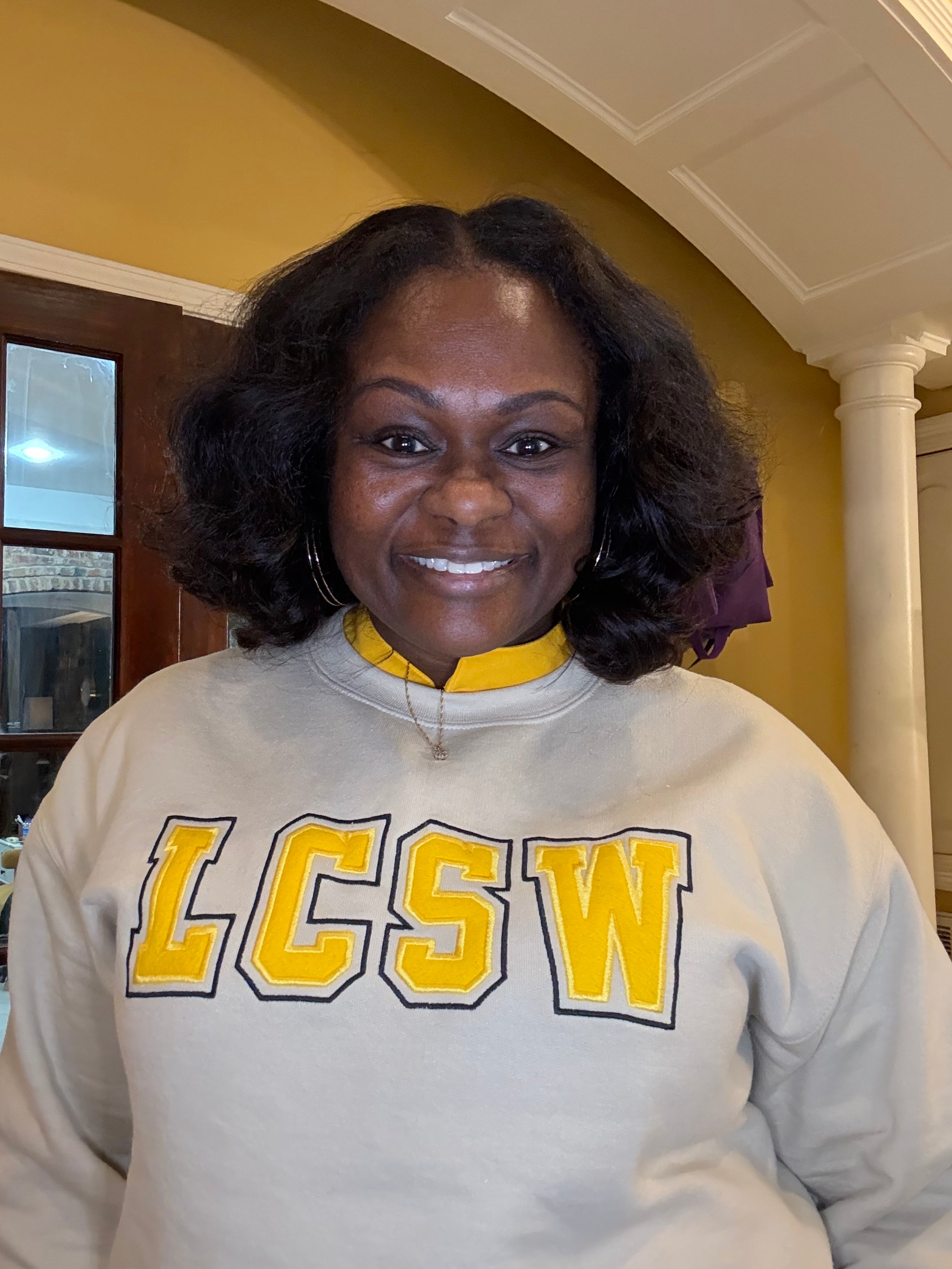 Licensed Clinical Social Worker Cream and Yellow Embroidered Sweatshirt