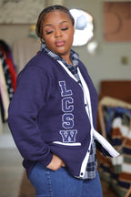 Blue and White LCSW Cardigan