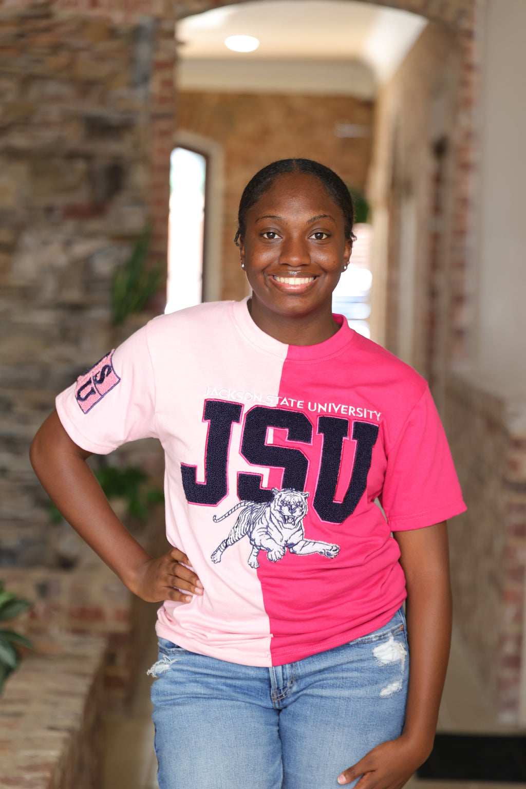 JSU Split Pink T-Shirt PRE ORDER.. EXPECTED SHIP DATE NOVEMBER 07