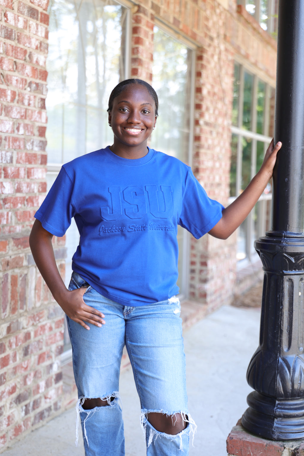 Jackson State University Embossed Tshirt (UNISEX) PRE ORDER. EXPECTED SHIP DATE 30 DAYS AFTER PURCHASE!