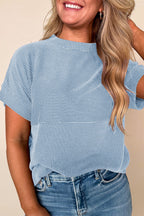Myosotis Plain Corded Knit Mock Neck T Shirt