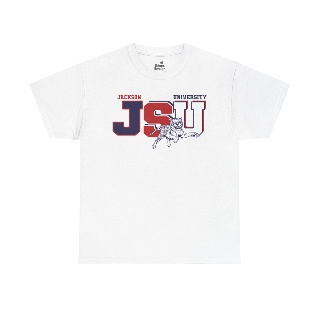 Unisex Heavy Cotton Tee, Jackson University Spirit Shirt, College Apparel, Graduation Gift, Casual Wear, School Pride Tee