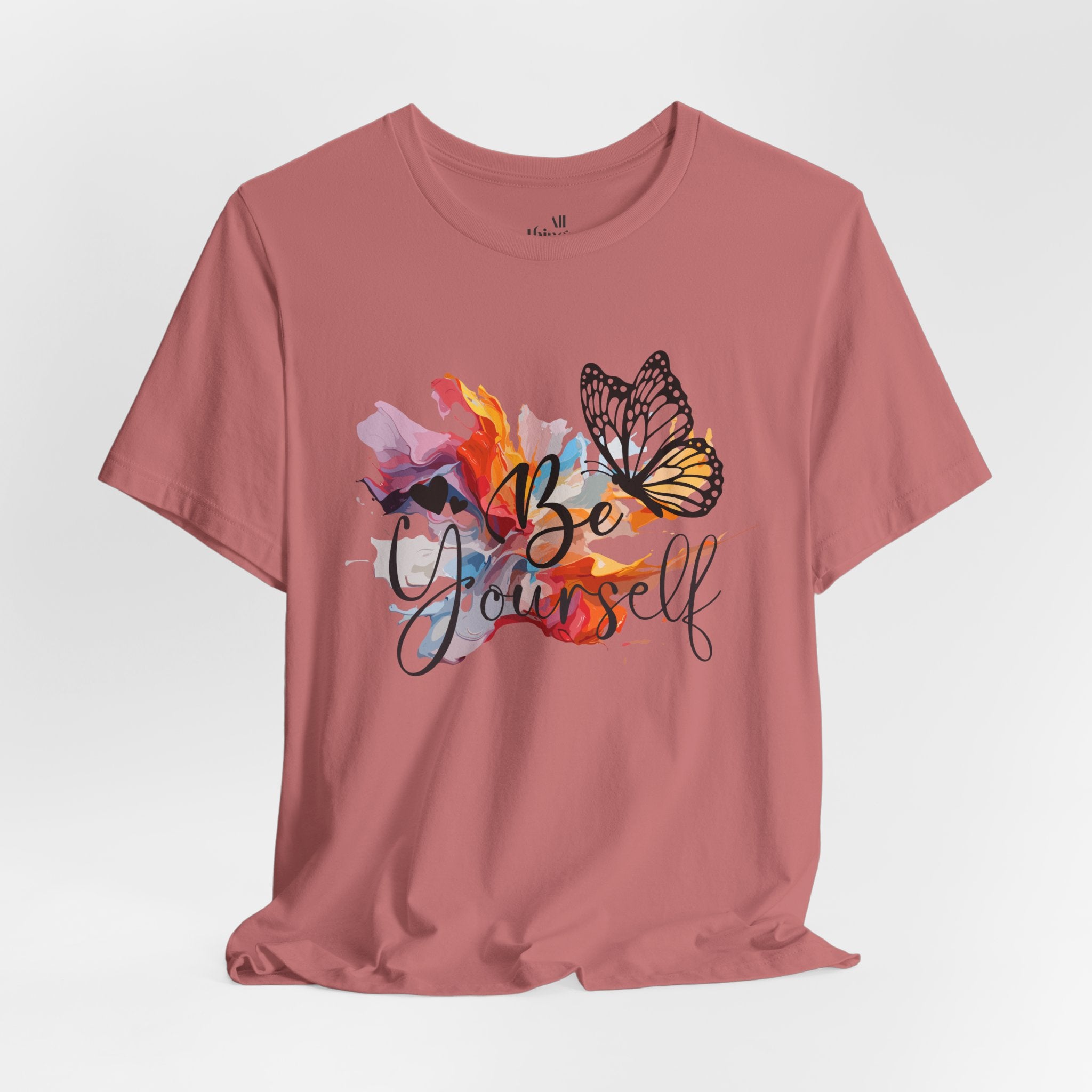 Be Yourself Butterfly T-Shirt — Inspirational Floral Watercolor Tee