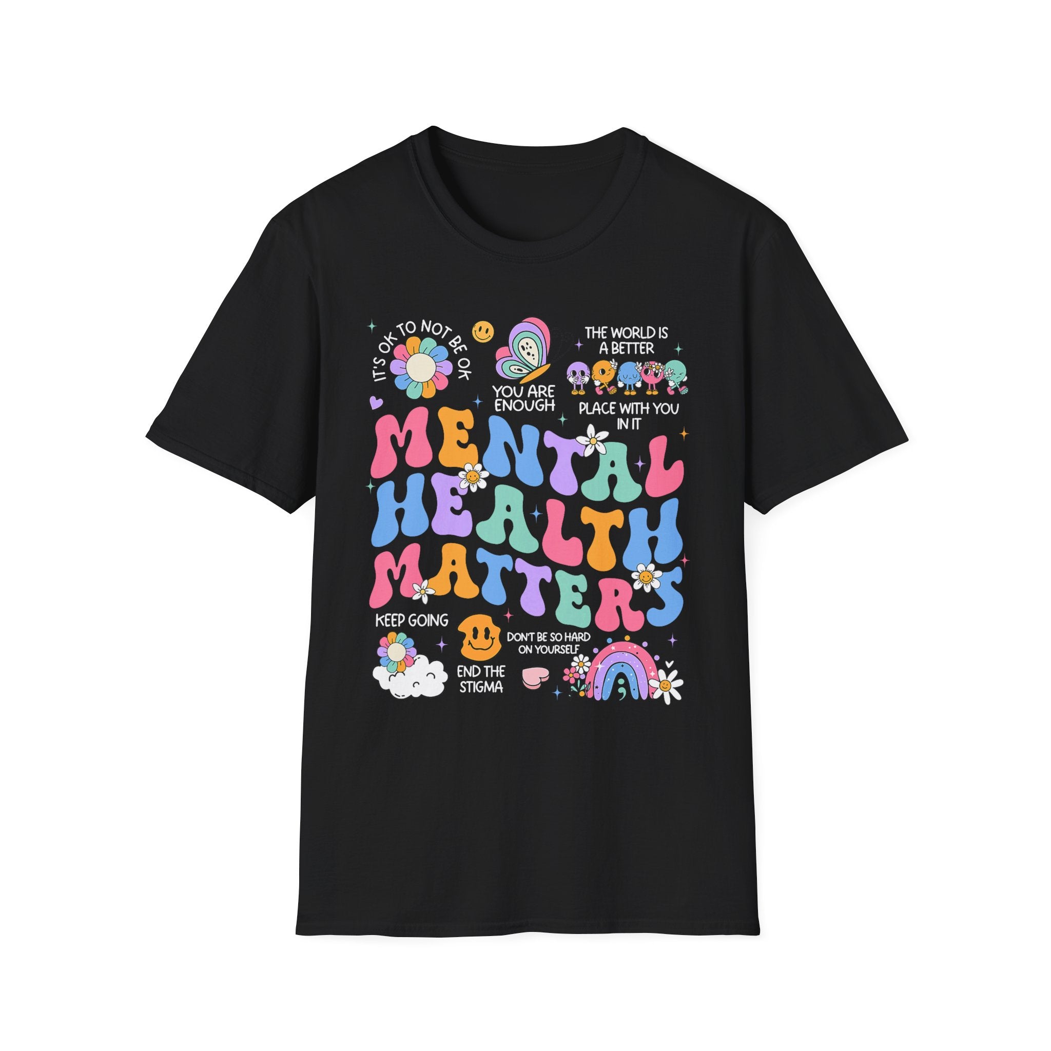 Mental Health Matters T-Shirt — Retro Rainbow Positivity Tee