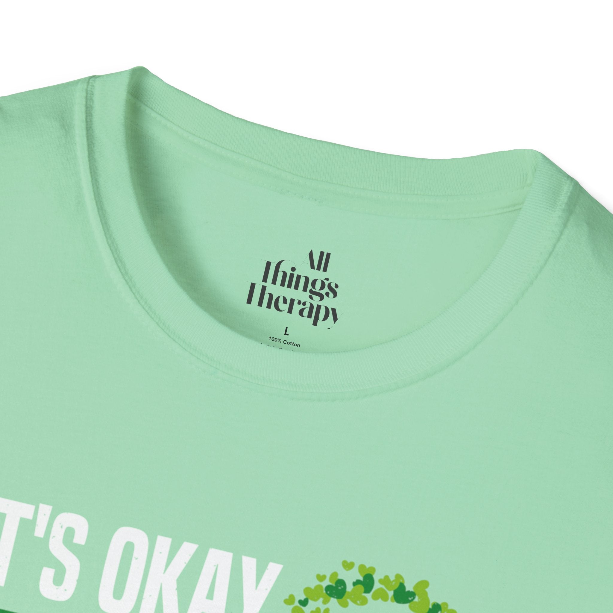 Mental Health Awareness Unisex Softstyle T-Shirt - Supportive Green Ribbon Design