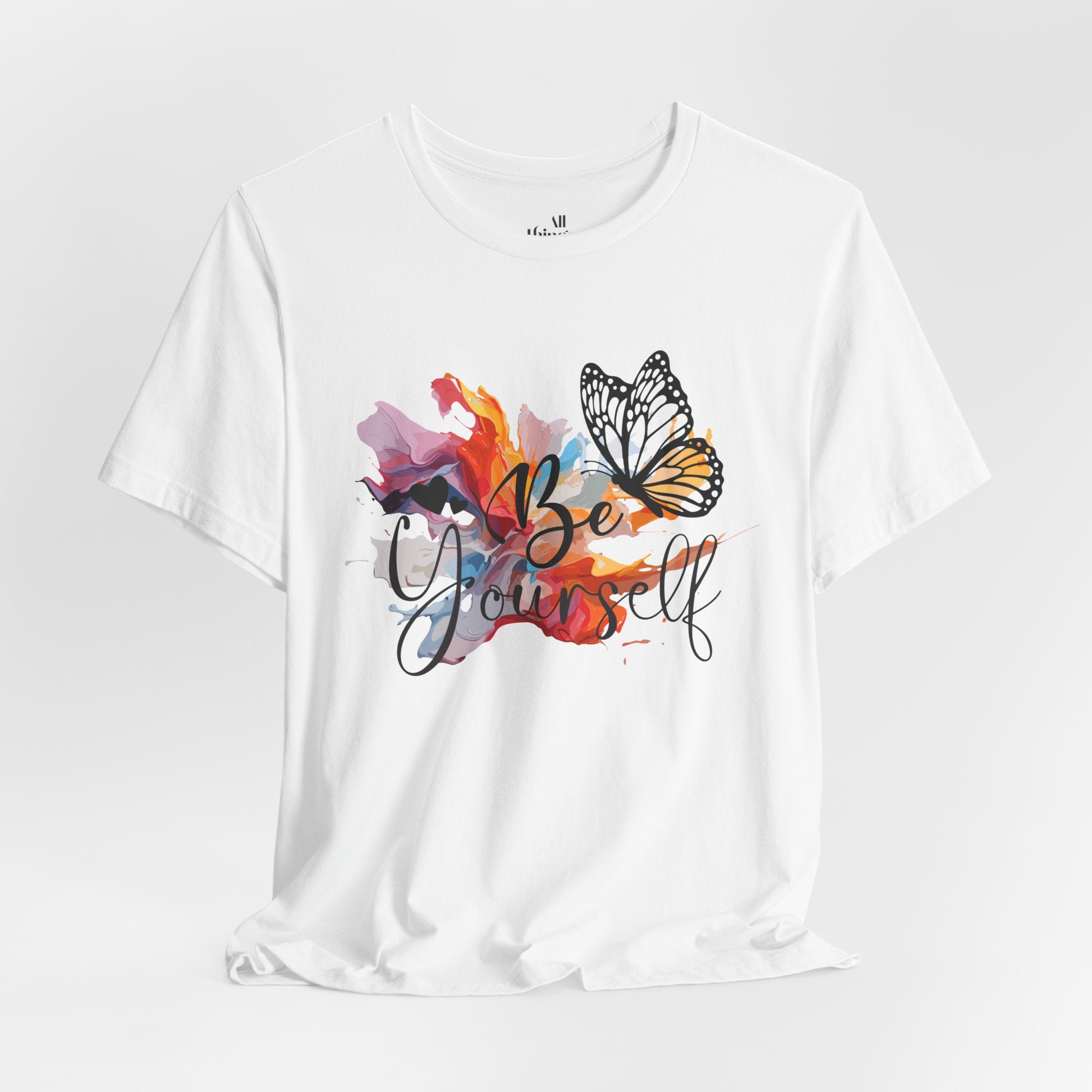 Be Yourself Butterfly T-Shirt — Inspirational Floral Watercolor Tee