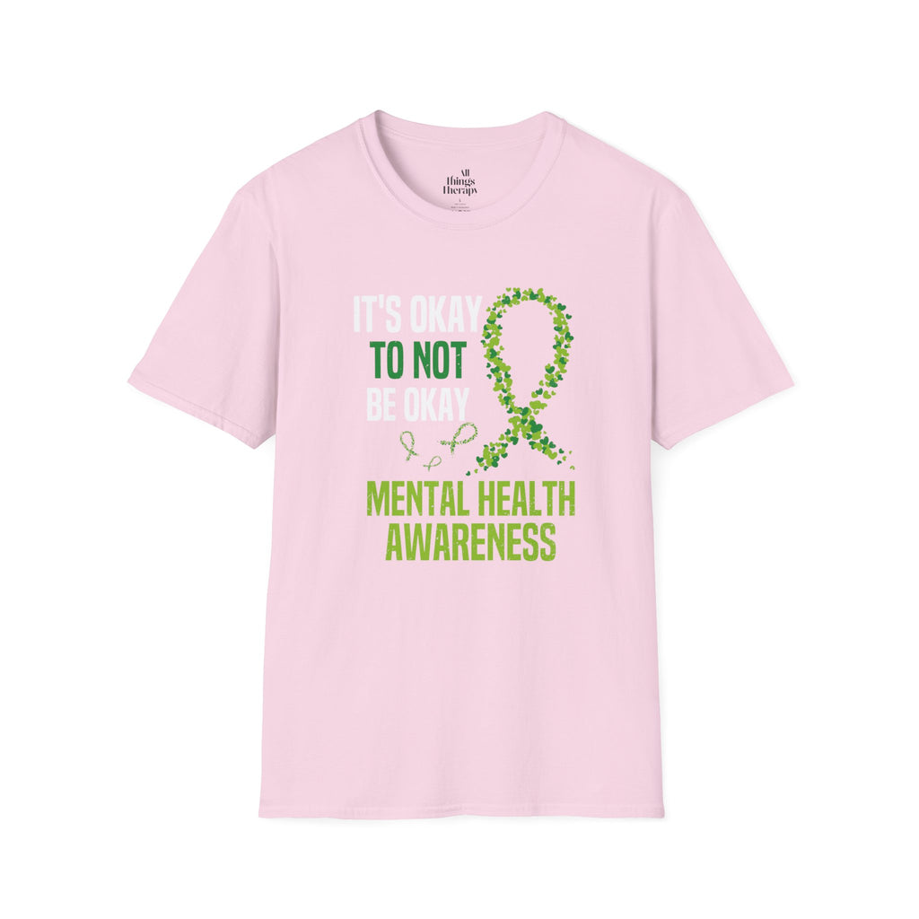 Mental Health Awareness Unisex Softstyle T-Shirt - Supportive Green Ribbon Design