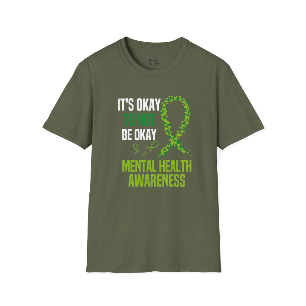 Mental Health Awareness Unisex Softstyle T-Shirt - Supportive Green Ribbon Design