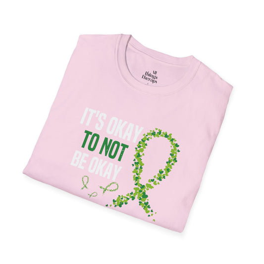 Mental Health Awareness Unisex Softstyle T-Shirt - Supportive Green Ribbon Design