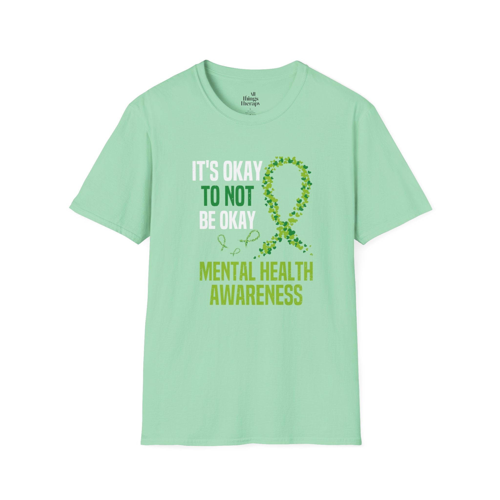 Mental Health Awareness Unisex Softstyle T-Shirt - Supportive Green Ribbon Design