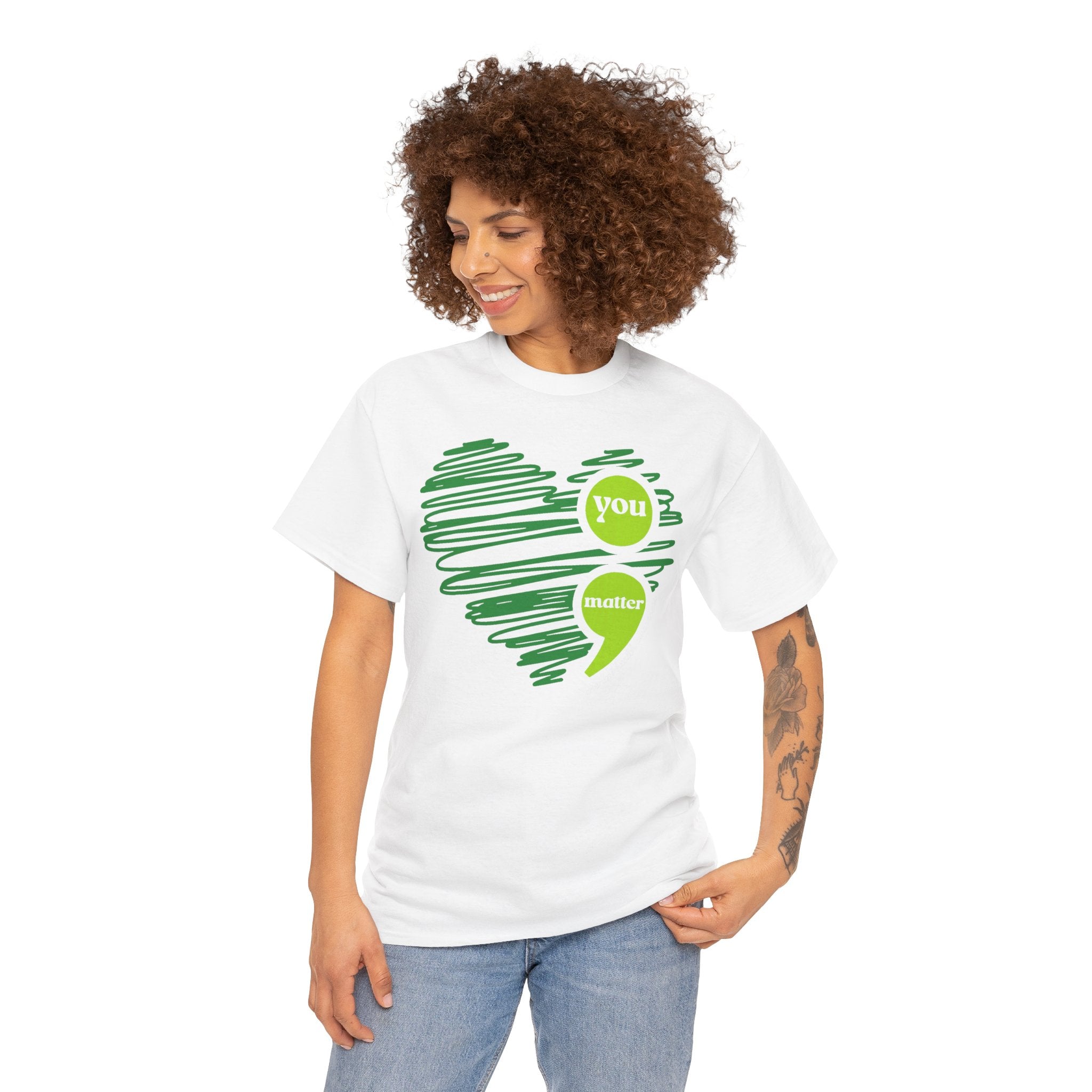 T‑Shirt — Green Scribble Heart “You Matter” Mental Health Awareness Tee