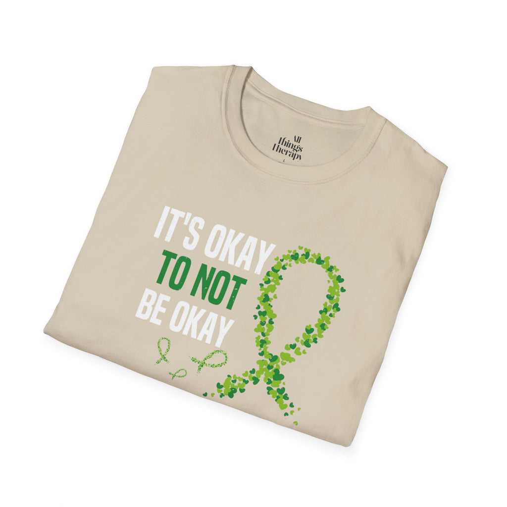 Mental Health Awareness Unisex Softstyle T-Shirt - Supportive Green Ribbon Design
