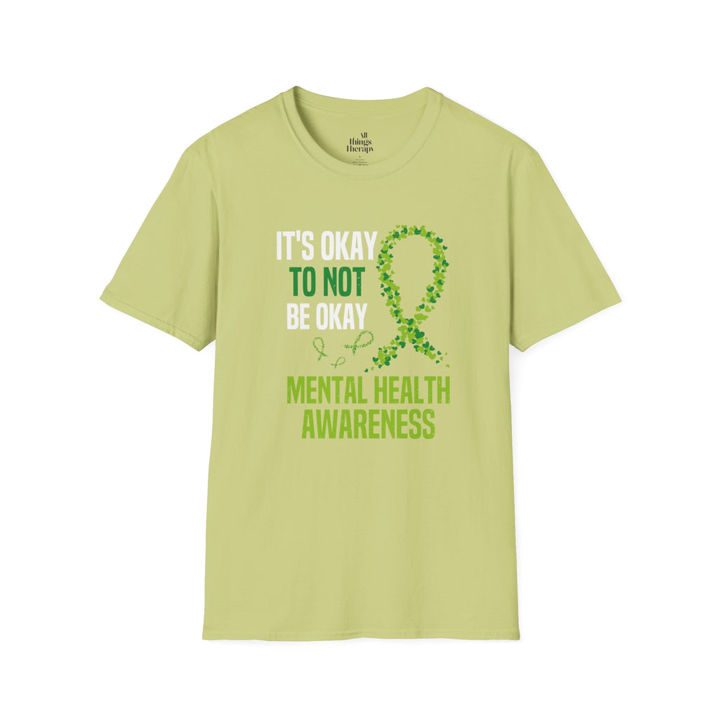 Mental Health Awareness Unisex Softstyle T-Shirt - Supportive Green Ribbon Design