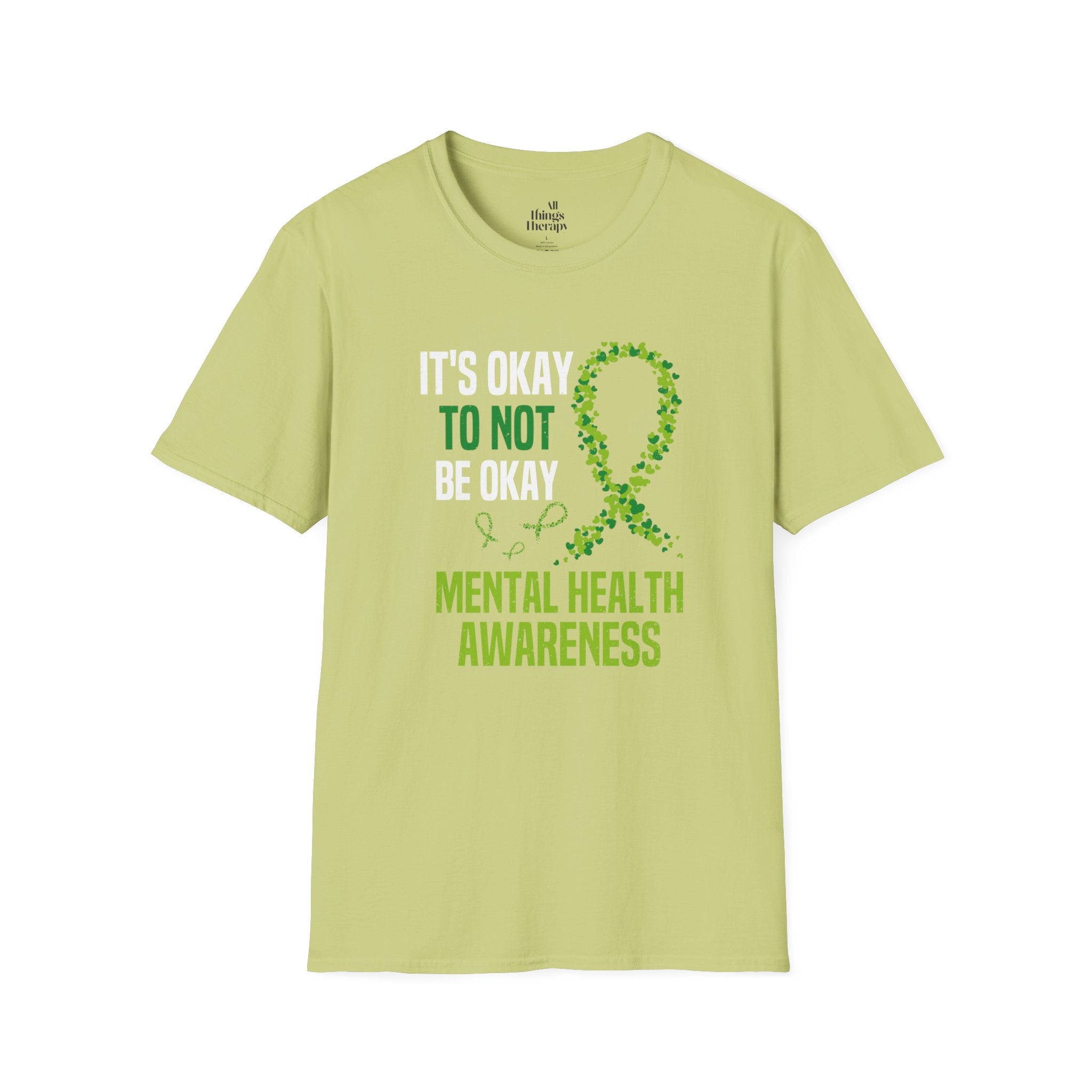 Mental Health Awareness Unisex Softstyle T-Shirt - Supportive Green Ribbon Design