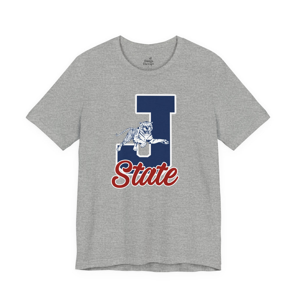 J State Tiger Graphic Tee, Vintage College Shirt, Unisex Casual Wear, School Spirit Apparel, Gift for Students and Alumni