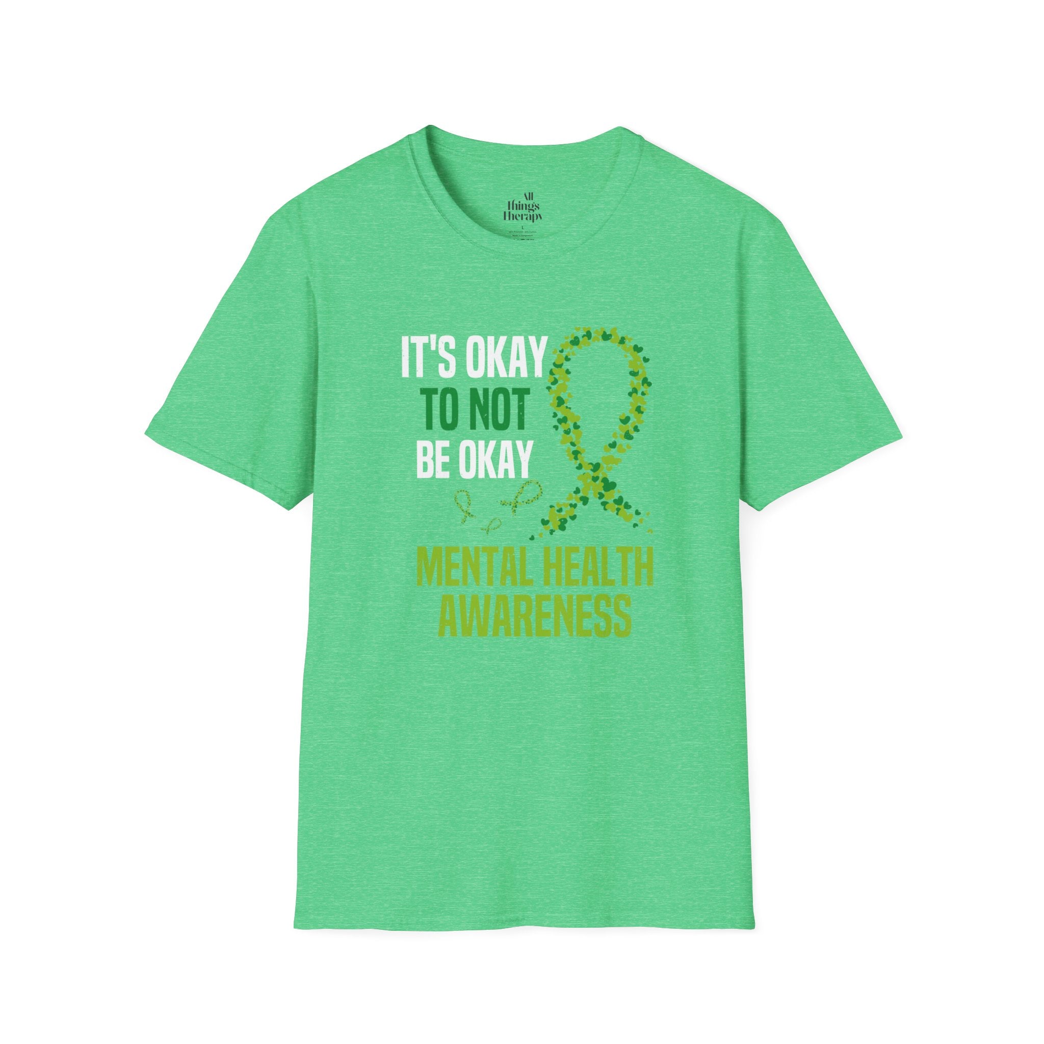 Mental Health Awareness Unisex Softstyle T-Shirt - Supportive Green Ribbon Design