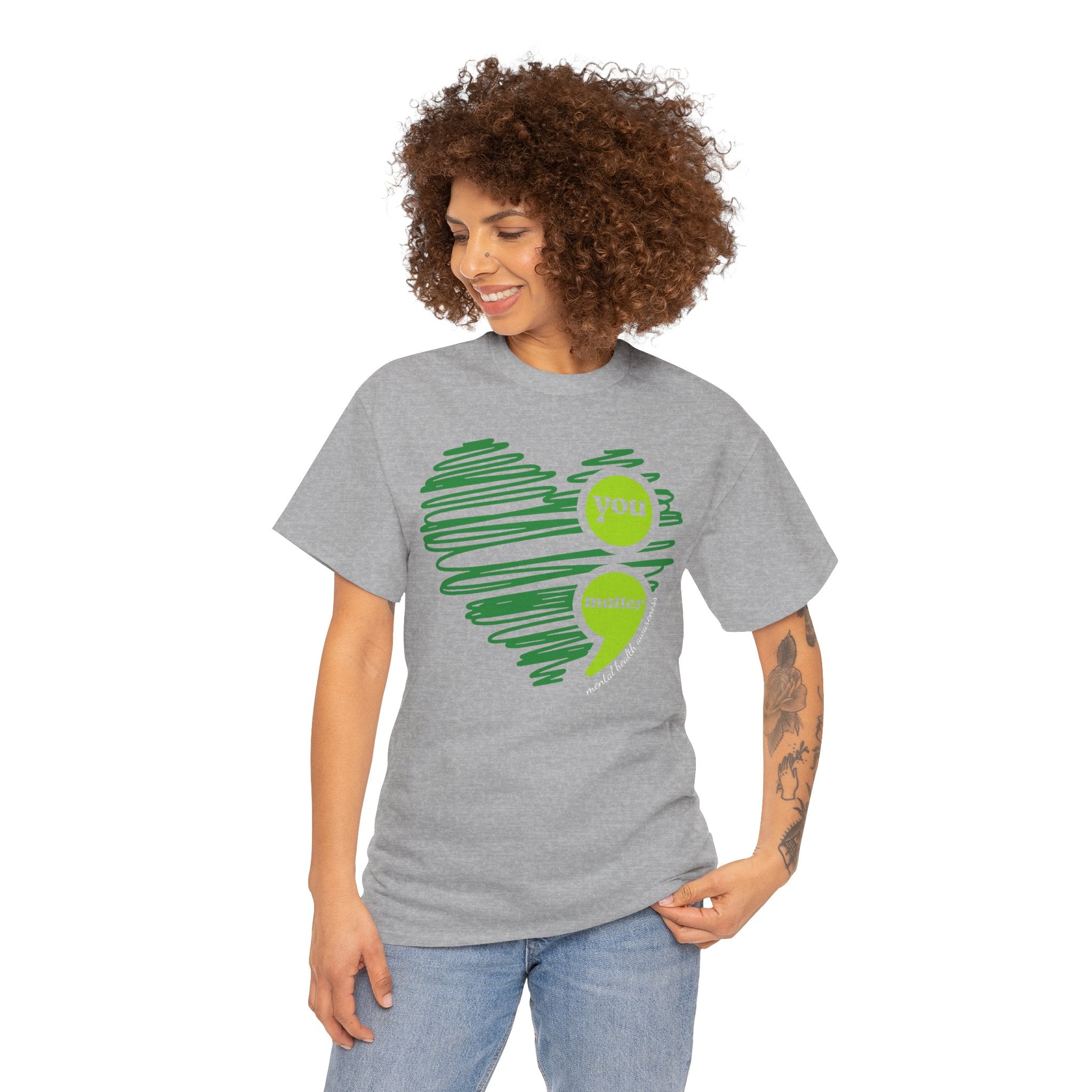 T‑Shirt — Green Scribble Heart “You Matter” Mental Health Awareness Tee