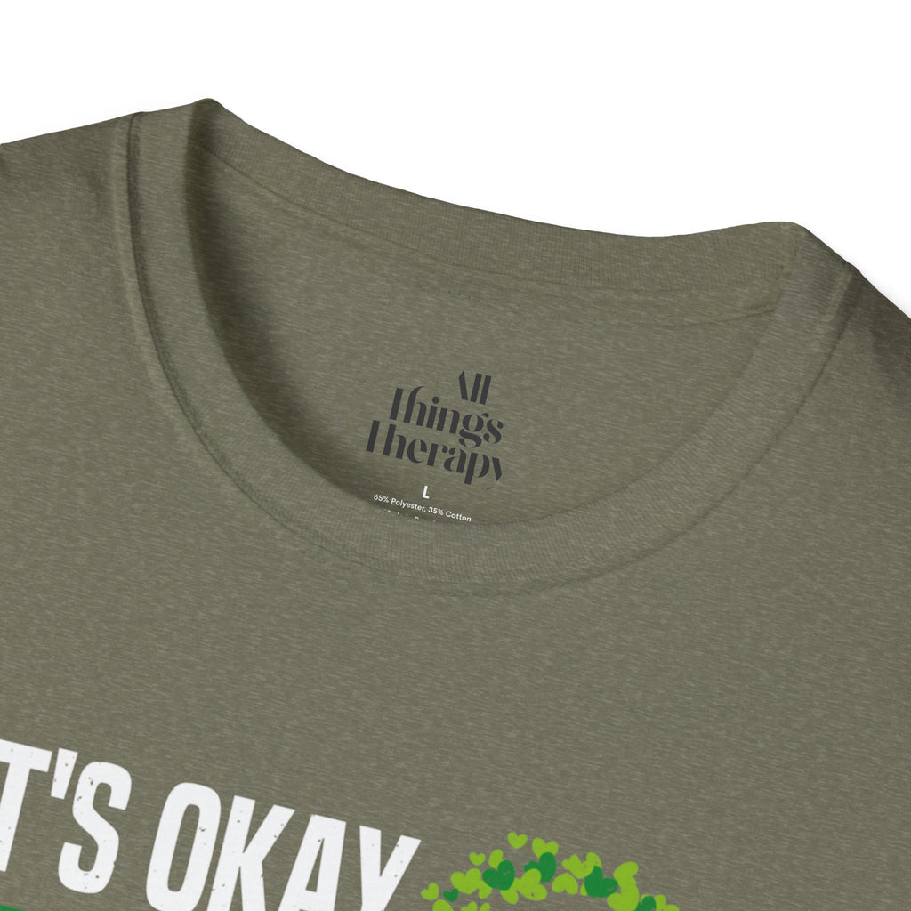 Mental Health Awareness Unisex Softstyle T-Shirt - Supportive Green Ribbon Design