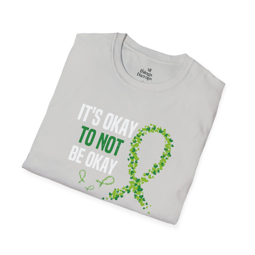 Mental Health Awareness Unisex Softstyle T-Shirt - Supportive Green Ribbon Design