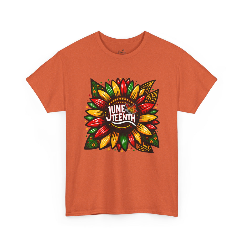 Juneteenth Floral Unisex Heavy Cotton Tee, Celebrate Freedom, Black History Month, Gift for Activists, Summer T-Shirt, Equality Apparel