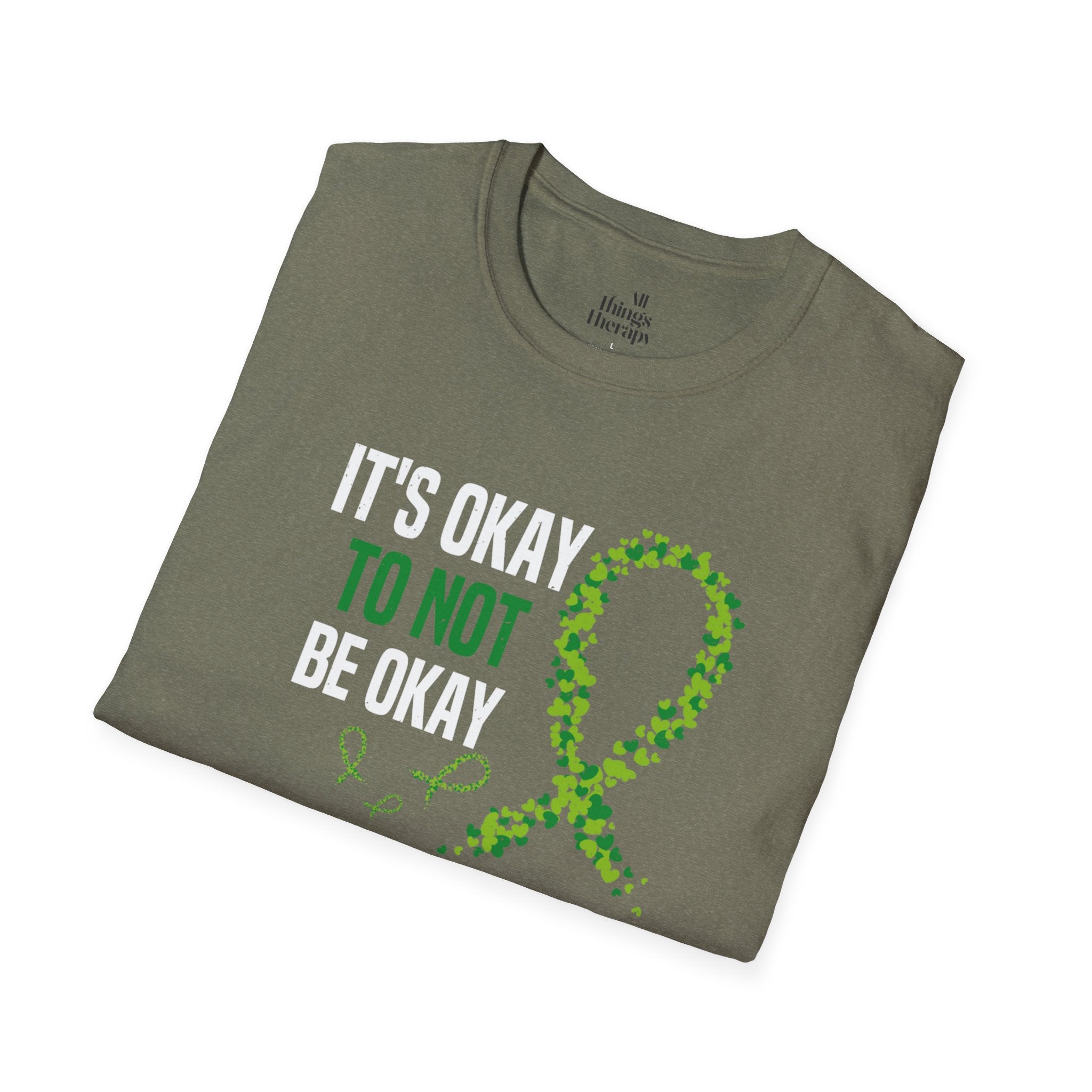 Mental Health Awareness Unisex Softstyle T-Shirt - Supportive Green Ribbon Design