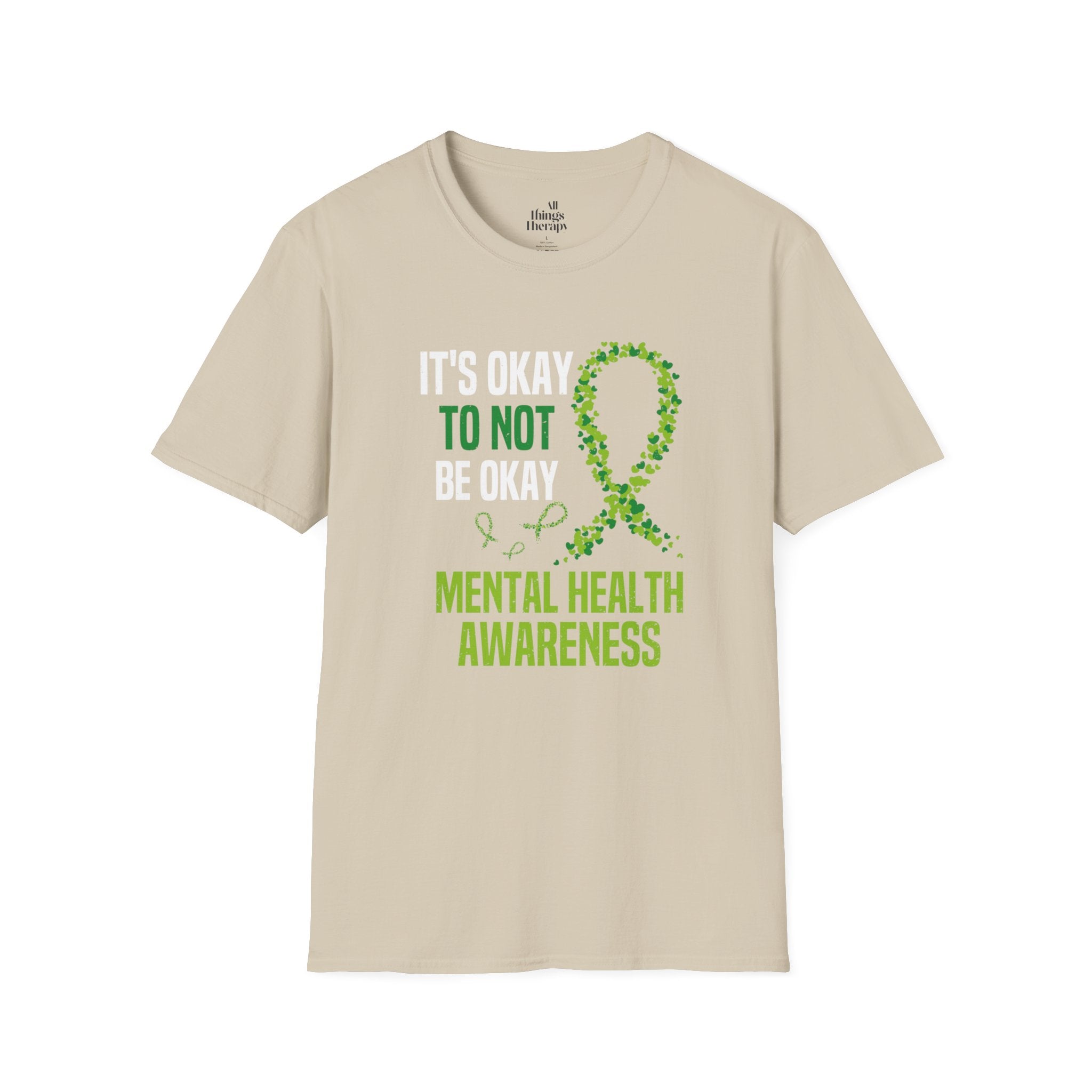 Mental Health Awareness Unisex Softstyle T-Shirt - Supportive Green Ribbon Design