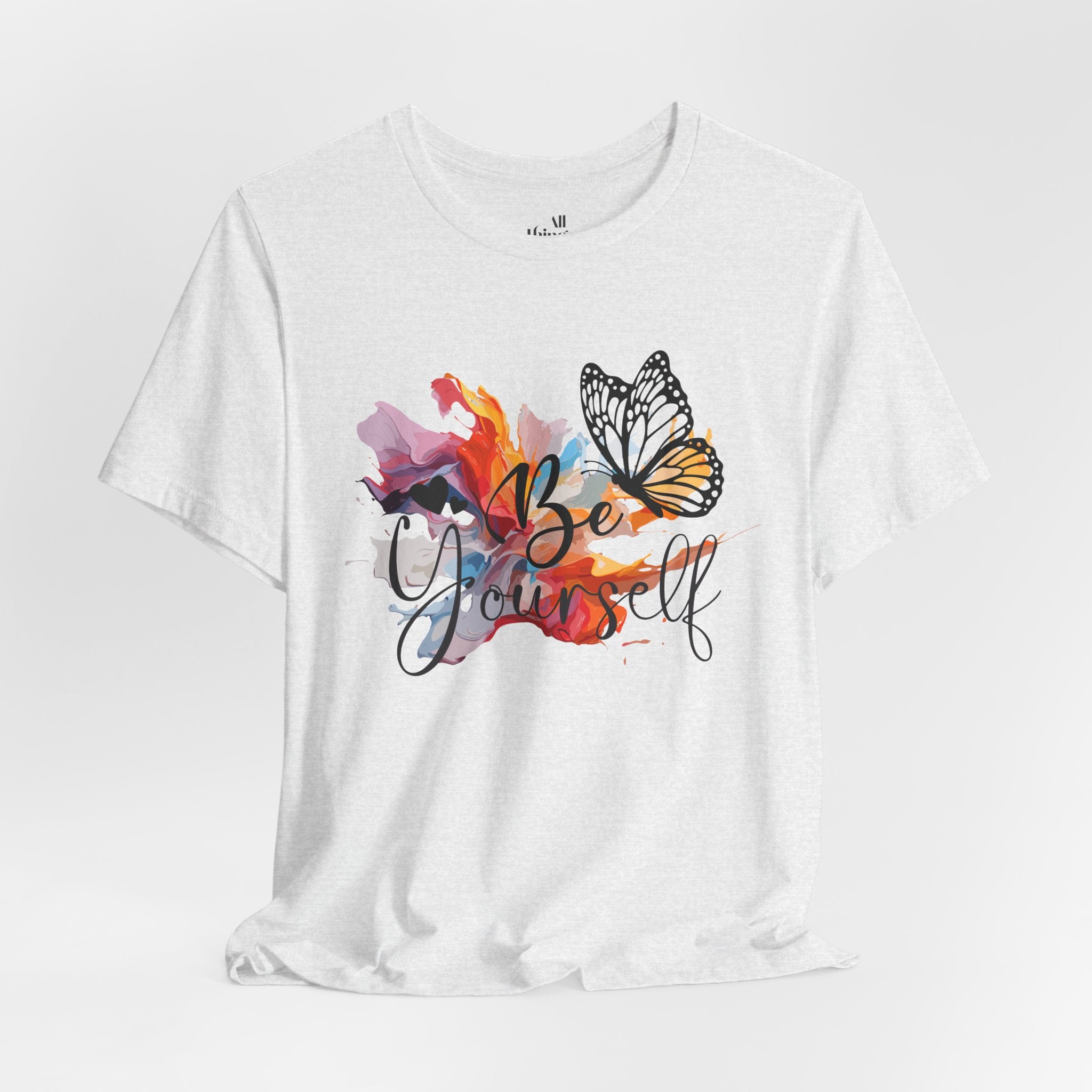 Be Yourself Butterfly T-Shirt — Inspirational Floral Watercolor Tee