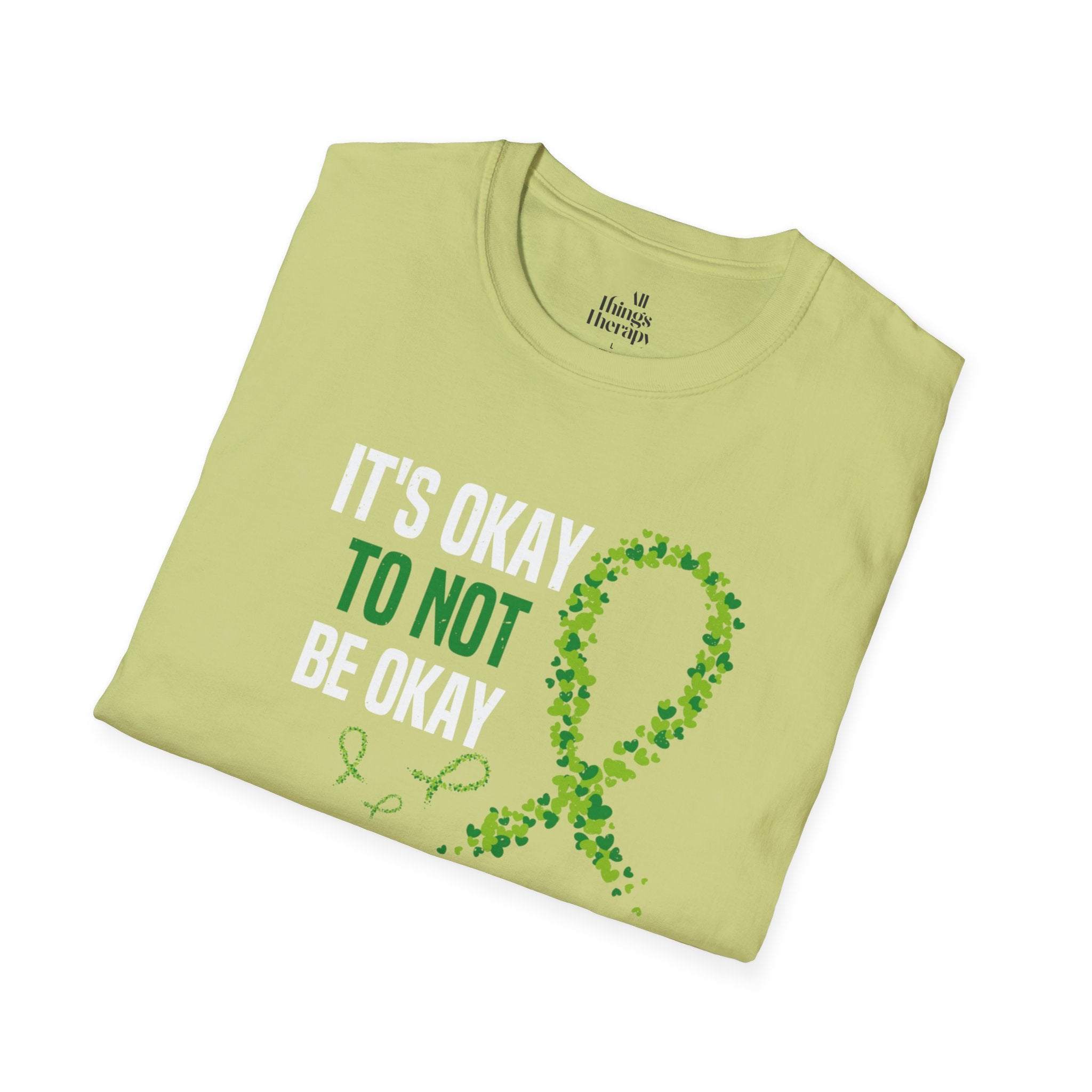 Mental Health Awareness Unisex Softstyle T-Shirt - Supportive Green Ribbon Design