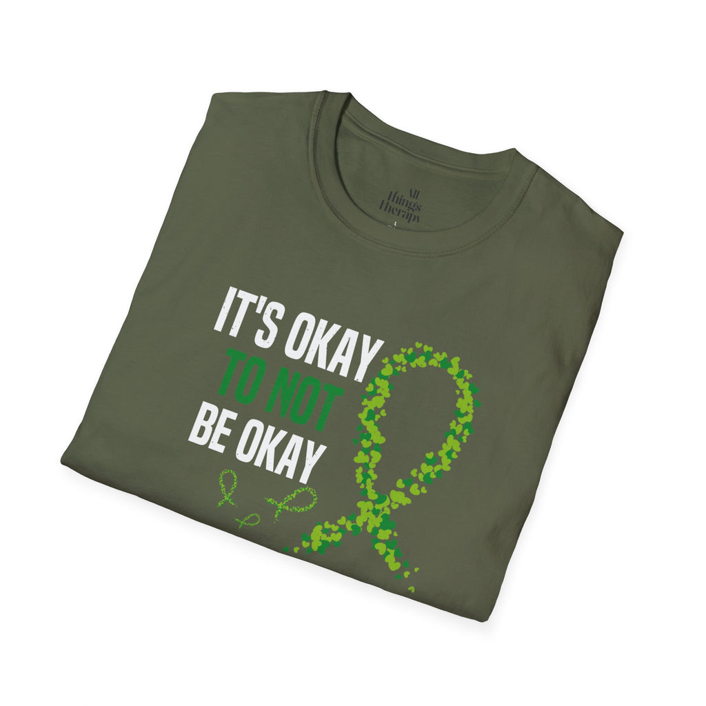 Mental Health Awareness Unisex Softstyle T-Shirt - Supportive Green Ribbon Design