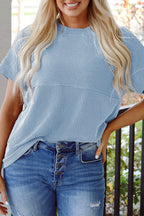 Myosotis Plain Corded Knit Mock Neck T Shirt