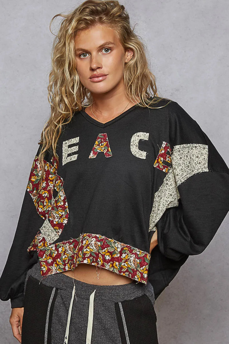 POL Peace Patch Floral Long Sleeve Hoodie