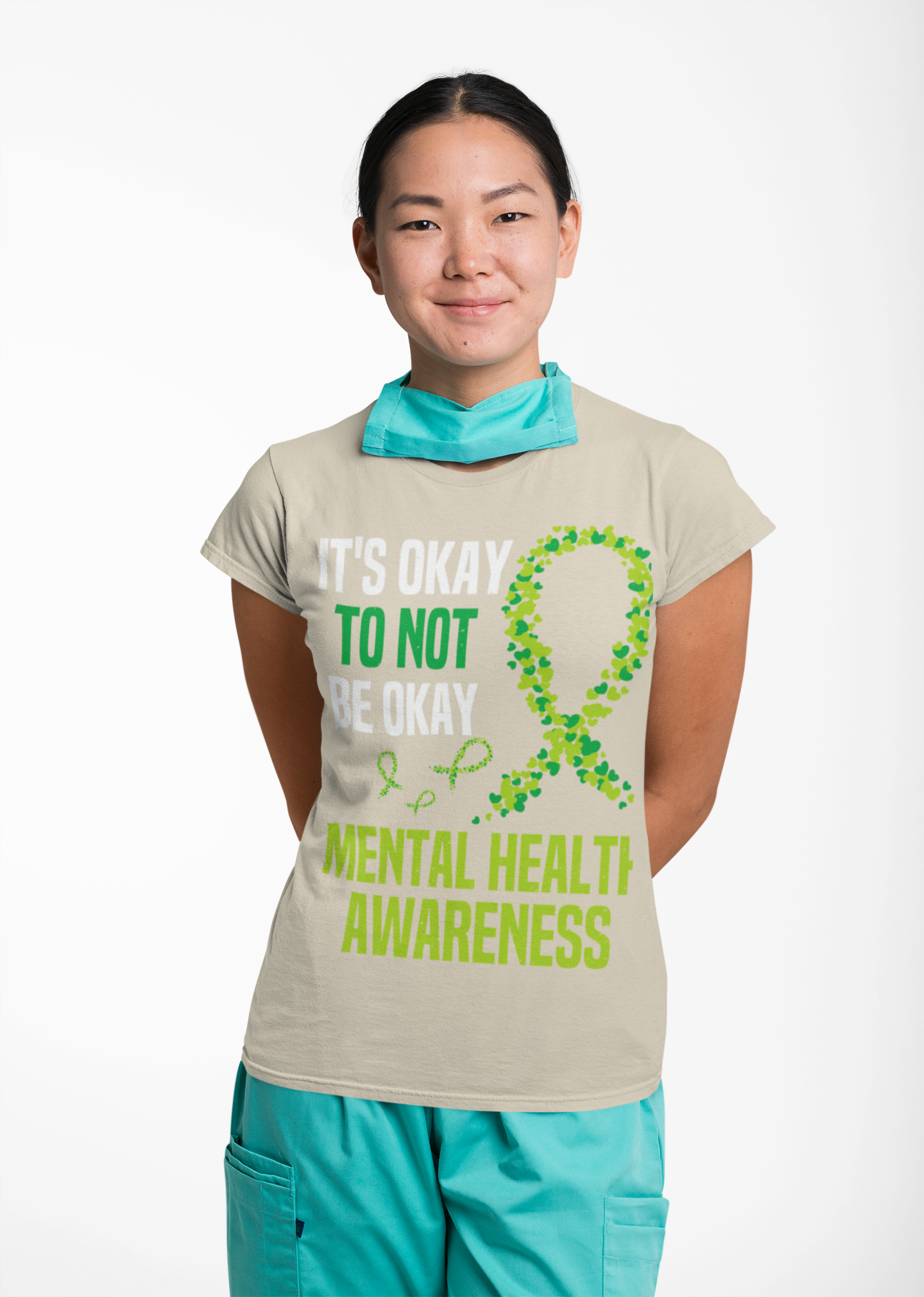 Mental Health Awareness Unisex Softstyle T-Shirt - Supportive Green Ribbon Design