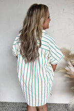 Green Stripe Plus Size St Patricks Day Short Sleeve Buttoned Shirt Dress