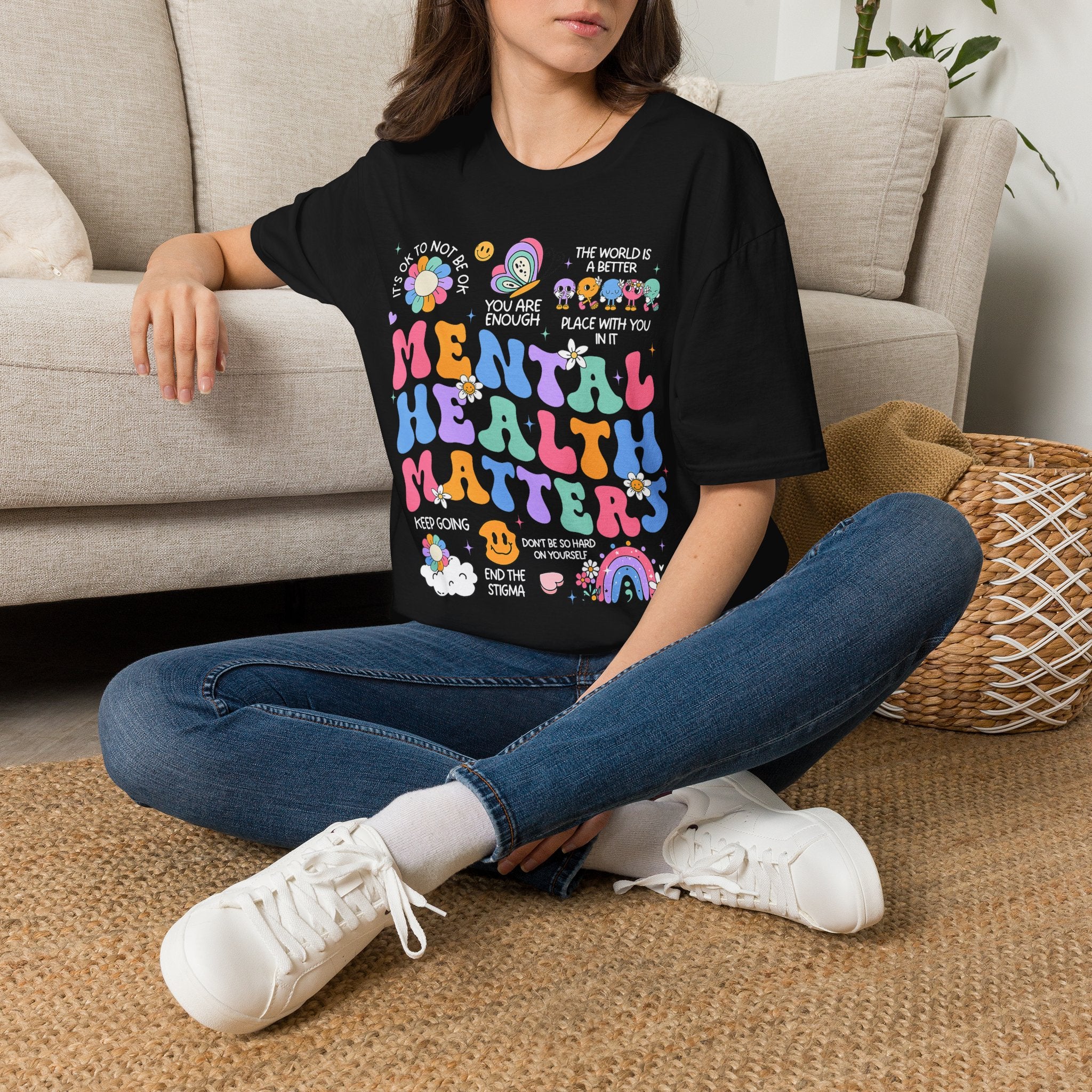 Mental Health Matters T-Shirt — Retro Rainbow Positivity Tee