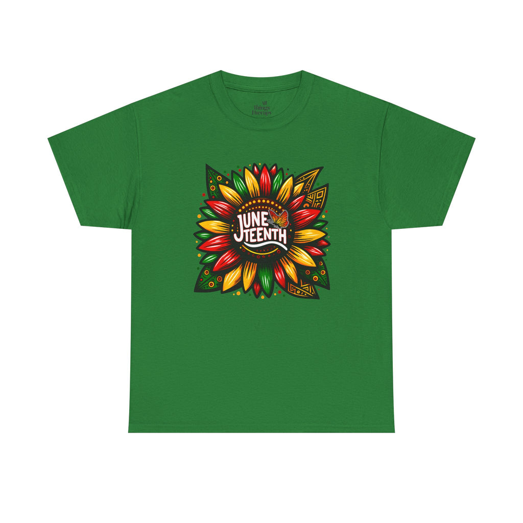 Juneteenth Floral Unisex Heavy Cotton Tee, Celebrate Freedom, Black History Month, Gift for Activists, Summer T-Shirt, Equality Apparel