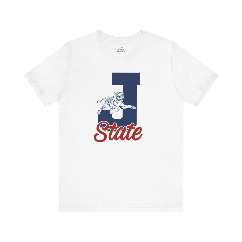 J State Tiger Graphic Tee, Vintage College Shirt, Unisex Casual Wear, School Spirit Apparel, Gift for Students and Alumni