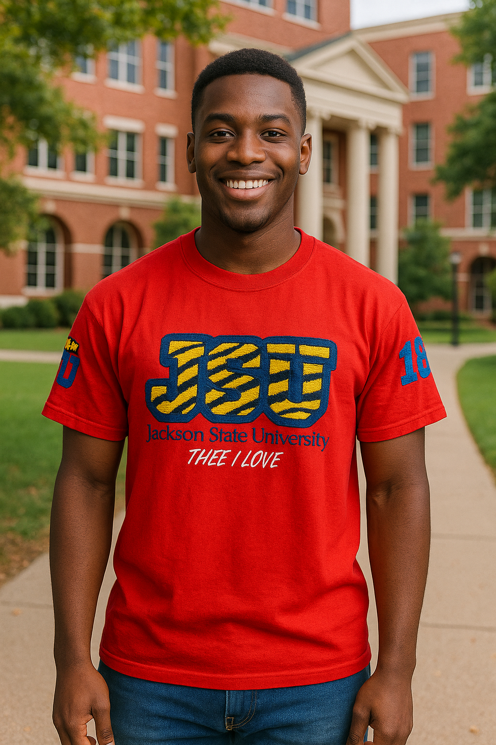 JSU Tiger Print Chenille Red Tshirt (Unisex)