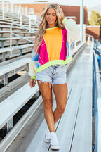 Grapefruit Orange Colorblock Patchwork Exposed Stitching Oversize Top