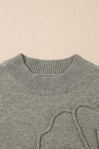 High Flower Pattern Ribbed Trim Short Sleeve Boxy Sweater