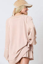Jet Stream Corded Lantern Sleeve Top High Waist Ruffled Mini Skirt Set