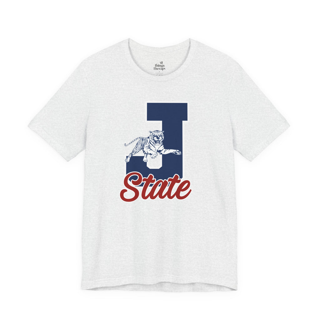J State Tiger Graphic Tee, Vintage College Shirt, Unisex Casual Wear, School Spirit Apparel, Gift for Students and Alumni
