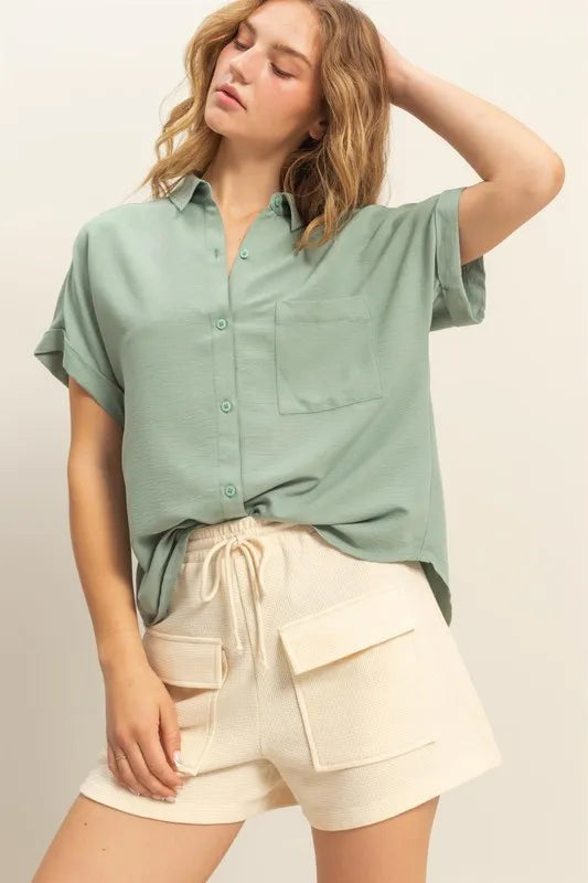 HYFVE Button Down Collared Neck Short Sleeve Shirt