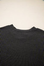 Carbon Grey Corded Knit Color Block Pocketed Crew Neck T Shirt