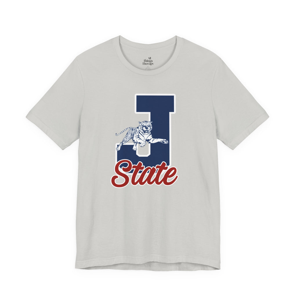 J State Tiger Graphic Tee, Vintage College Shirt, Unisex Casual Wear, School Spirit Apparel, Gift for Students and Alumni