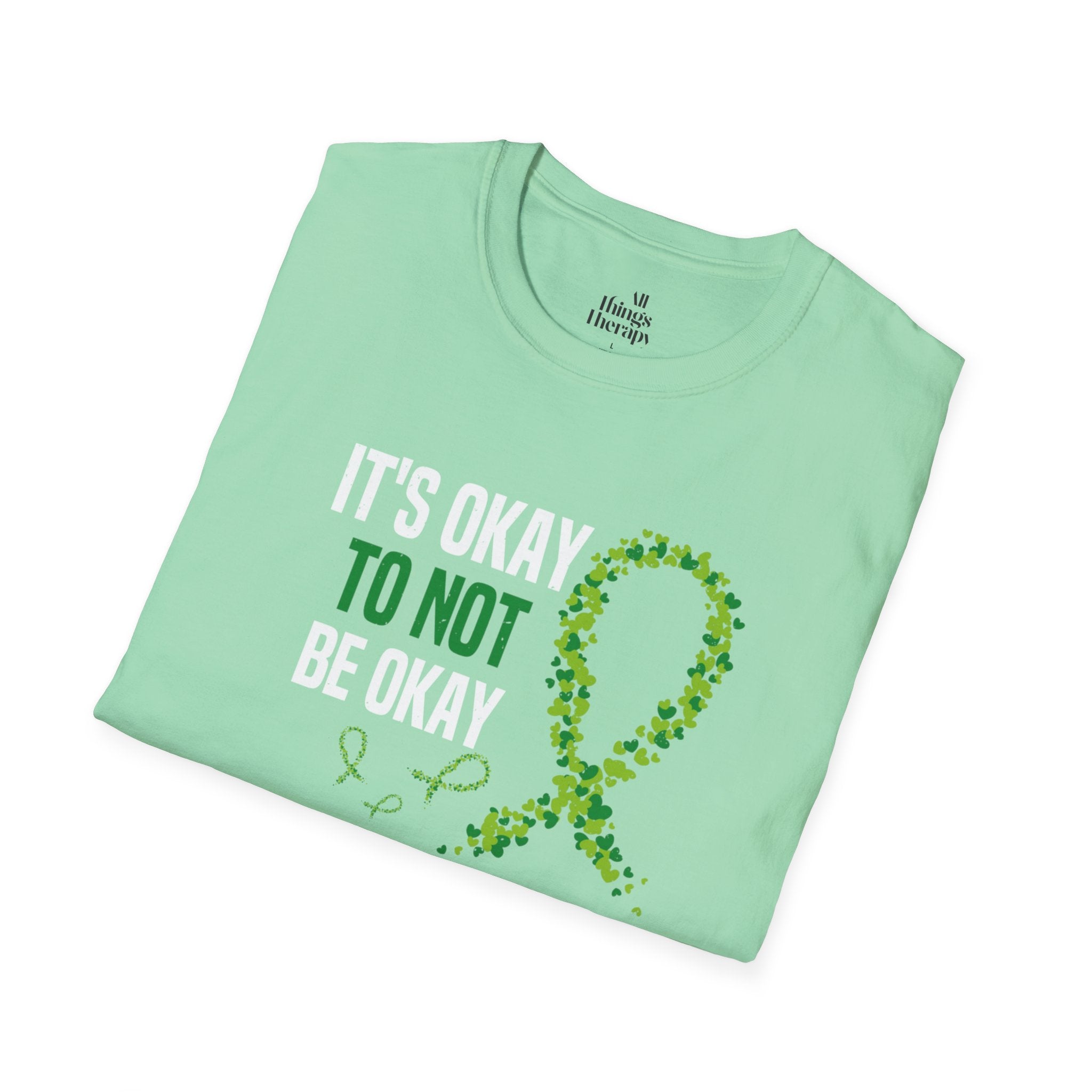 Mental Health Awareness Unisex Softstyle T-Shirt - Supportive Green Ribbon Design