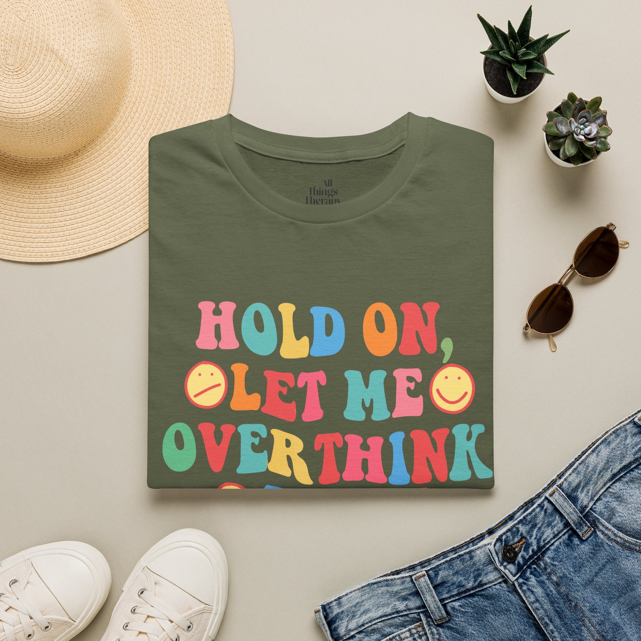 T-Shirt — "Hold On, Let Me Overthink This" Colorful Retro Graphic Tee