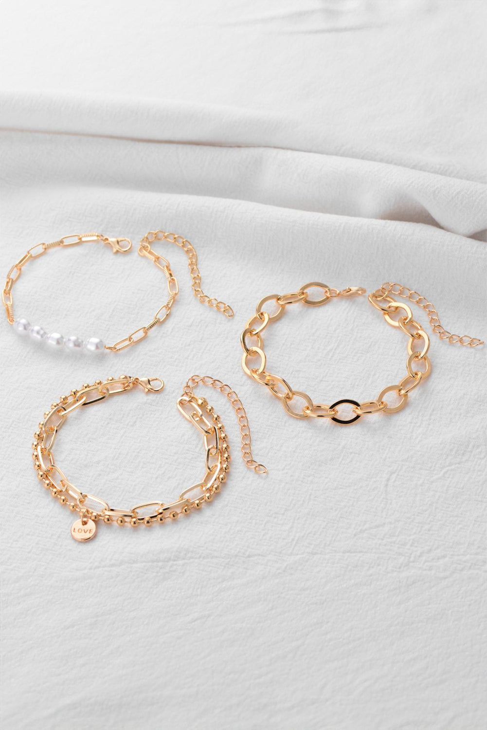 Gold Pearl Link Chain Love Alloy Bracelet