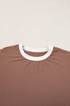 Coffee Contrast Trim Cap Sleeve Tee Shorts Set